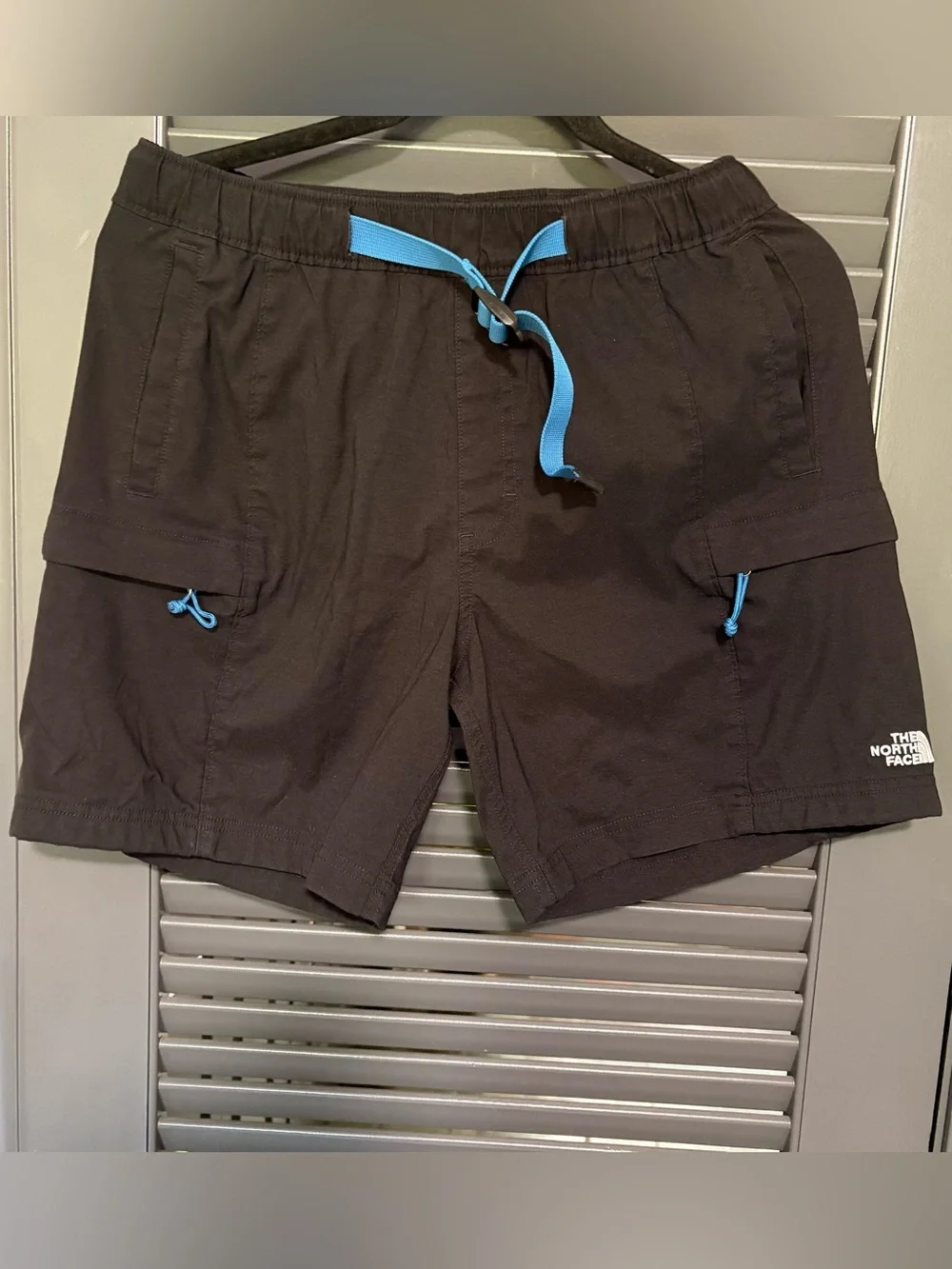 The North Face Men's Black Cargo Shorts with Light Blue Drawcord